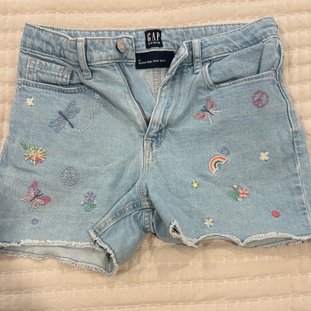 GAP Girls Light Blue Denim Shorts with Embroidery